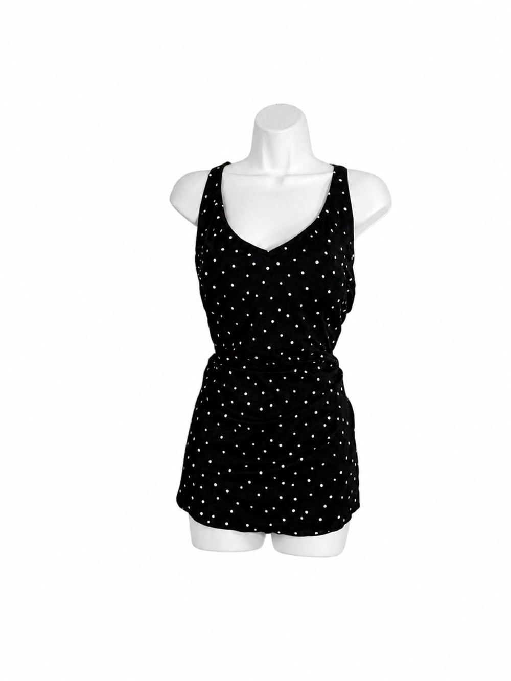 Calypso Cove Swimdress One Piece Swimsuit 20W Black White Polka Dot Retro